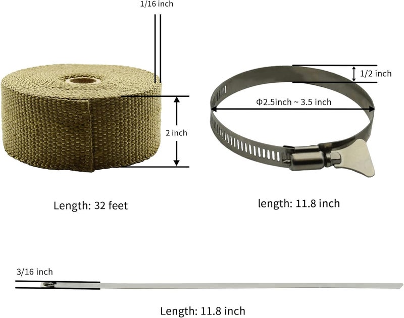 DOBTIM Fireproof Pipe Wrap Insulation 2" Wide X 32' Long, Fiberglass Heat Shield Tape Pipe Webbing for Stove Flue Protector with 2 Clamps,Titanium - Image 5
